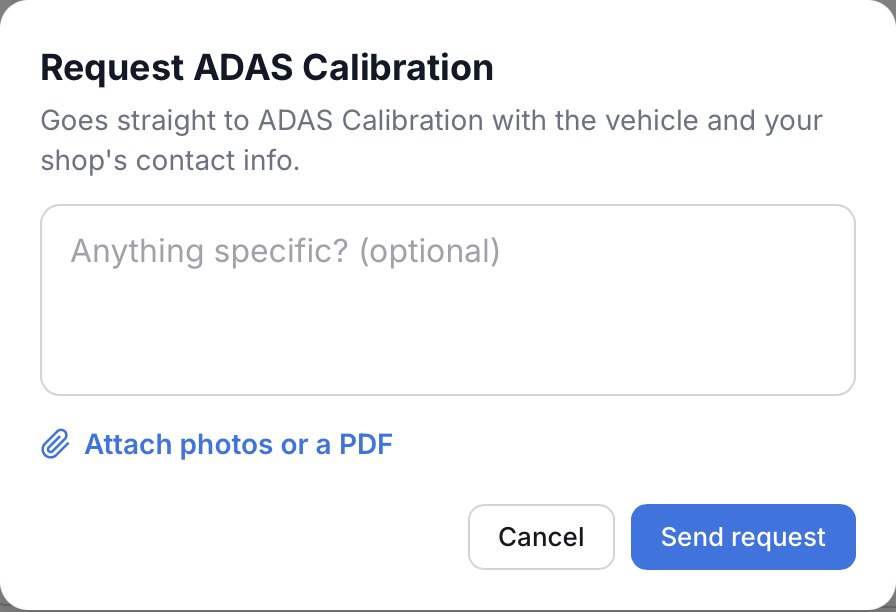 Request ADAS calibration dialog